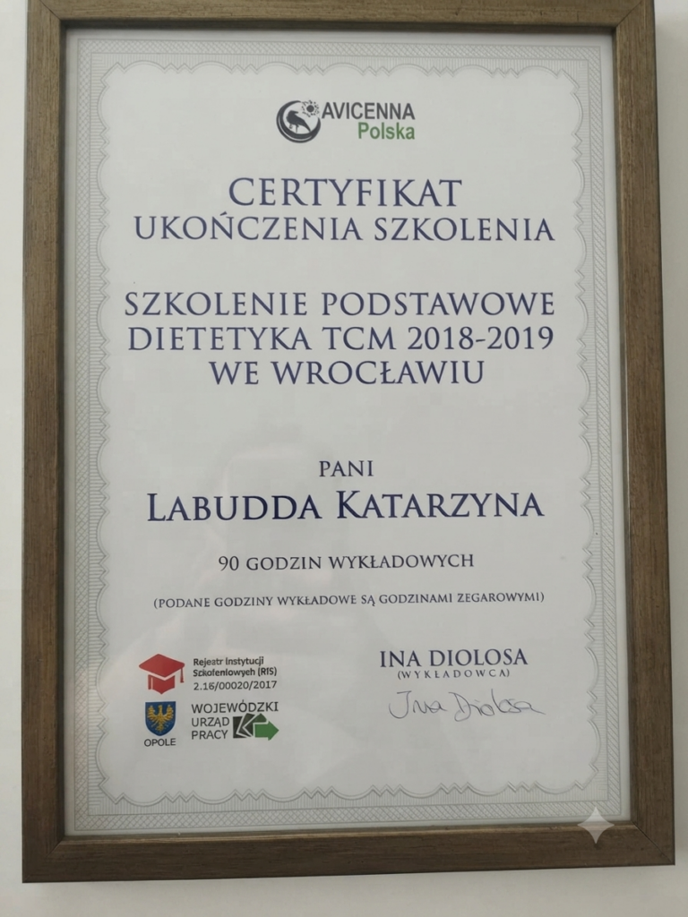 Certyfikat Dietetyka TCM